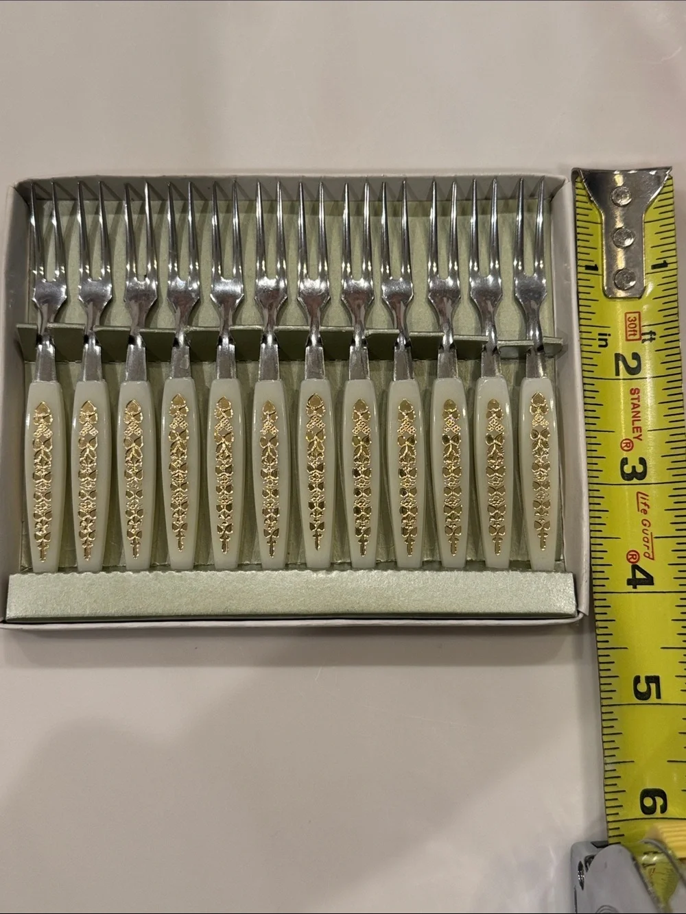 Vintage Adriane Mini Forks Set Stainless Steel Gold Foil Inlay in original box